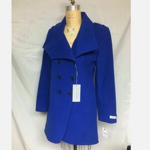 Andrew Marc Power Double Breasted Wool Coat Cobalt Blue 12 NWT $465